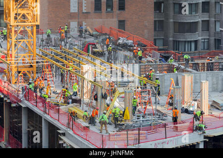 a busy construciton site on a high-rise building on the upper west side of manhattan Stock Photo