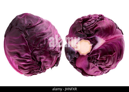 Isolated vegetables. Two red cabbage isolated on white background with clipping path Stock Photo