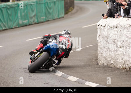 Road racing action from the Southern 100 2017, Isle of Man. Riders such as Dean Harrison, Michael Dunlop and Dan Kneen competing at the Billown track Stock Photo