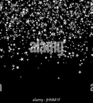 Silver stars falling from the sky on white background. Abstract ...
