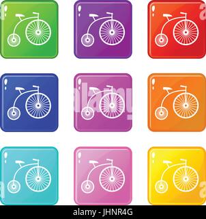 Penny-farthing icons 9 set Stock Vector