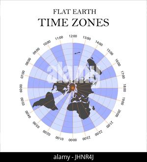 Flat Earth time zones. Vector illustration flat earth Stock Vector