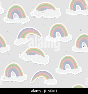 Cute rainbow seamless pattern. Sweet rainbow and clouds background Stock Vector