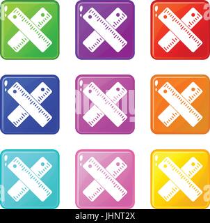 Two crossed rulers icons 9 set Stock Vector