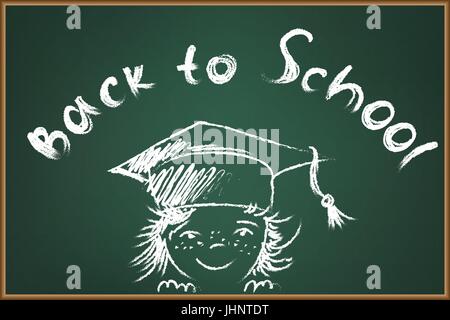 Back to School illustration - sketch of a girl, drawned on chalkboard Stock Vector