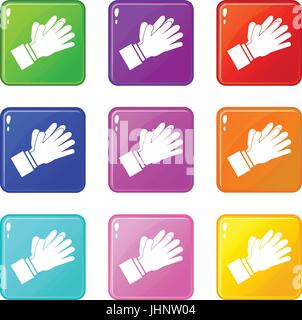 Clapping applauding hands icons 9 set Stock Vector