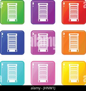 Fridge with refreshments drinks icons 9 set Stock Vector