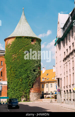 Riga Latvia. View Of Powder Tower On Smilsu Street In Sunny Day Under Summer Blue Sky Stock Photo