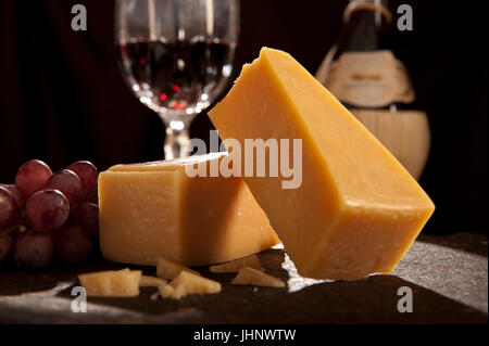 Parmesan wedge with Chianti Stock Photo