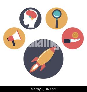 color silhouette icons element investment around to star up rocket Stock Vector