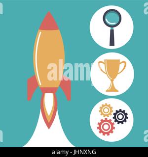 color background with rocket star up and icons bussines Stock Vector