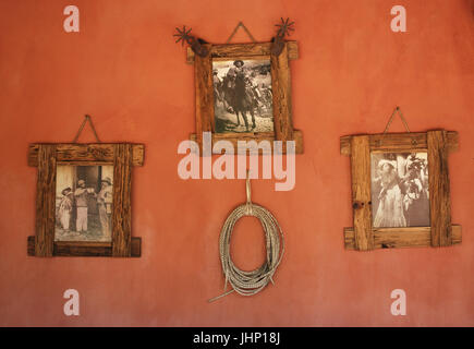 Pancho Villa - Framed Mexican photgraphs hung on a wall, El Tuito, Jalisco, Mexico Stock Photo