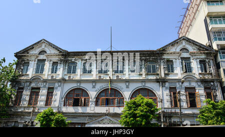 Yangon, Myanmar - Feb 13, 2017. British colonial building at downtown in Yangon, Myanmar. Yangon, formerly Rangoon, was the capital of Myanmar. Stock Photo