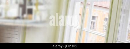Digital composite of Construction Worker on ladder in front of construction site Stock Photo