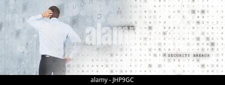 Digital composite of Thinking man with code virus security transition Stock Photo