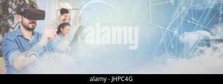 Digital composite of Man Wearing VR Headset with graphics effects Stock Photo