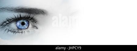 Digital composite of Close up of eye with globe in iris and blurry white transition Stock Photo