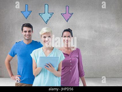 Digital composite of Group of people standing in front of cursor arrows selecting people Stock Photo