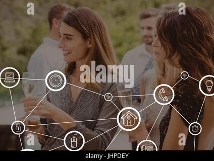 Digital composite of Connected icons against party background Stock Photo