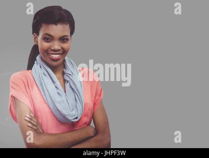 Digital composite of Portrait of woman with grey background Stock Photo