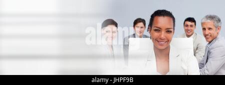 Digital composite of Business people having a meeting with transition effect Stock Photo