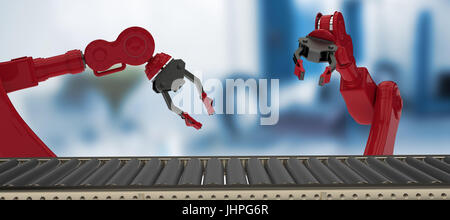 Digital image of empty conveyor belt against empty work station Stock Photo