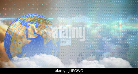 3D image of blue lines on planet Earth by box against digital image of blue screen Stock Photo