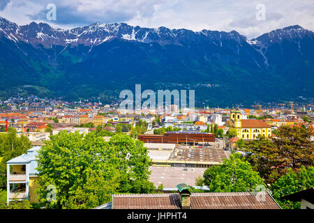 Panoramic aerial view of Innsbruck and Hafelekarspitze mountain, Tyrol state of Austria Stock Photo