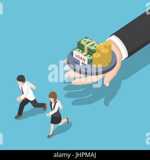 Flat 3d Isometric Business People Running Away from Loan Offer, Loan and Debt Concept Stock Vector