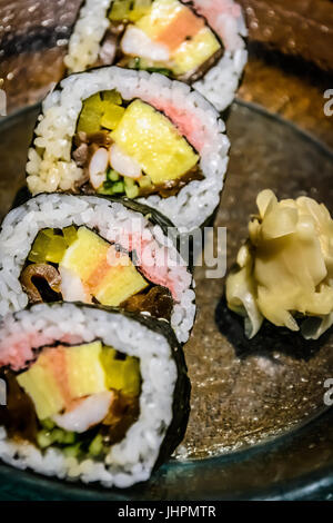 Japanese suchi roll with pickled ginger Stock Photo