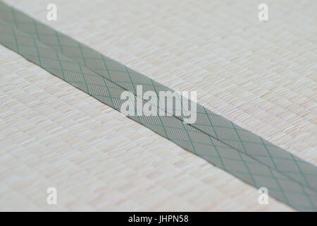Macro details of traditional Japanese Tatami floor mats in horizontal frame Stock Photo