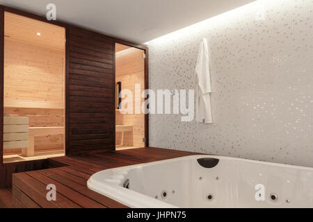 Sauna and Jacuzzi Bathtub Stock Photo