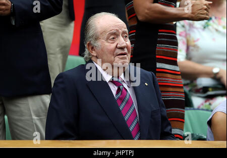 Juan Carlos I of Spain in the royal box of centre court on day twelve of the Wimbledon Championships at The All England Lawn Tennis and Croquet Club, Wimbledon. Stock Photo