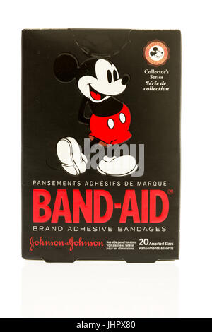 Winneconne, WI - 15 July 2017: A box of Band-Aids featuring Mickey Mouse on an isolated background. Stock Photo