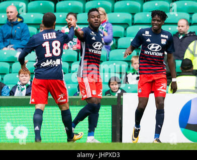 Lyon's Maxwell Cornet celebrates his goal during the pre-season match at Celtic Park, Glasgow. Stock Photo