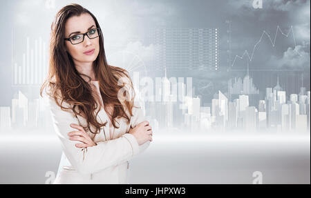 Businesswoman posing on a diagram background Stock Photo