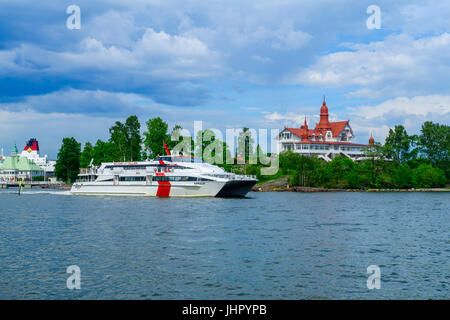 HELSINKI, FINLAND - JUNE 16, 2017: View of the Luoto island, and ferry boats, in Helsinki, Finland Stock Photo