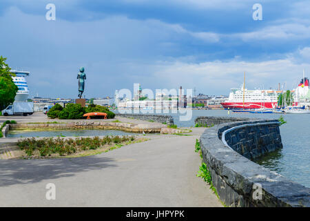 HELSINKI, FINLAND - JUNE 16, 2017: The Rauhanpatsas (Statue of Peace) and the south harbor, in Helsinki, Finland Stock Photo