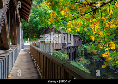 Cedar Creek Grist Mill in Washington State during Fall Season Stock Photo