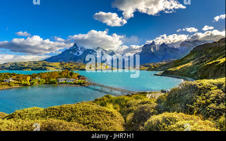 Torres del Paine over Pehoe lake,Patagonia, Chile - Southern Patagonian Ice Field, Magellanes Region of South America Stock Photo