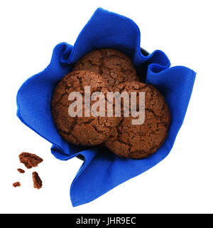 Chocolate cookies with paper napkin isolated on white background Stock Photo