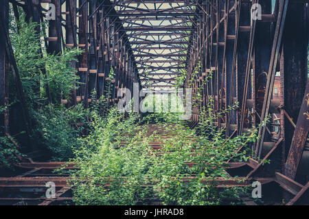 abandoned steel bridge, rusted steel beam construction Stock Photo