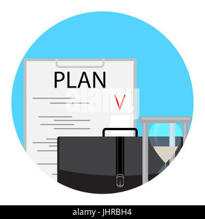 Planning and time management icon. Vector project management, illustration of stress management hourglass and briefcase Stock Photo