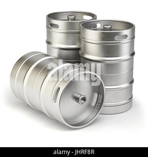 Metal beer kegs isolated on white background. 3d illustration Stock Photo