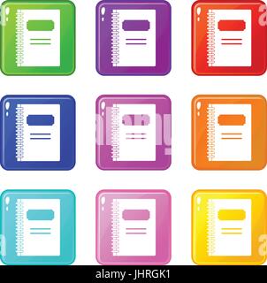 Closed spiral notebook icons 9 set Stock Vector