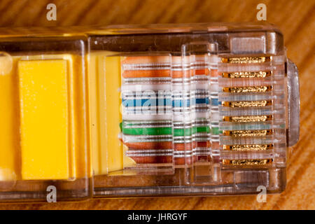 RJ45 data plug close up Stock Photo