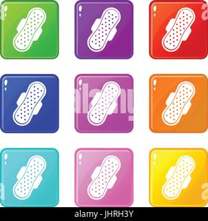 Sanitary napkin icons 9 set Stock Vector