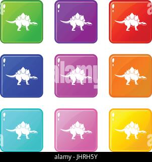 Stegosaurus dinosaur icons 9 set Stock Vector