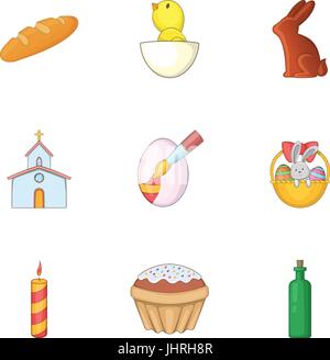 Easter things icons set, cartoon style Stock Vector