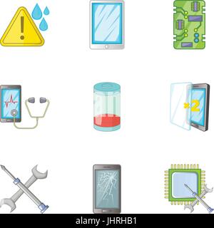 Phone diagnostics icons set, cartoon style Stock Vector